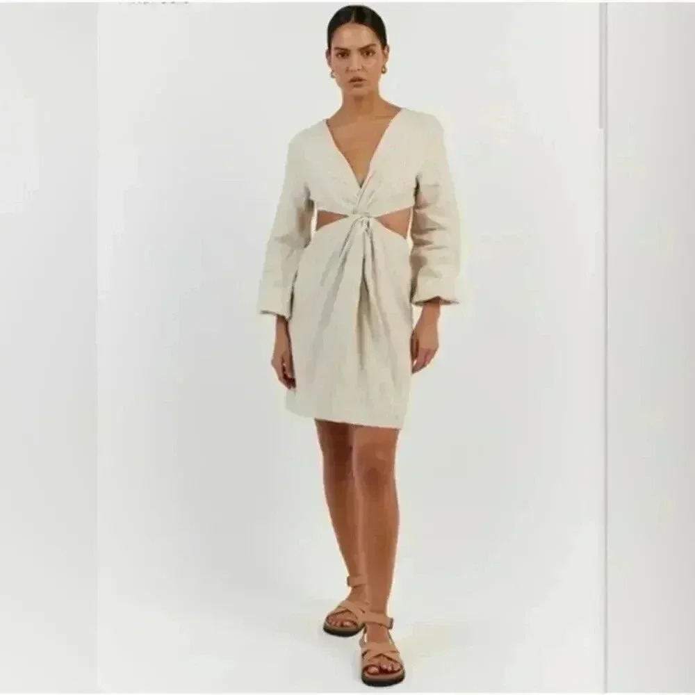 DISSH Cream Tie-Front Mini Dress